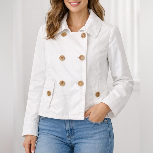 J. Crew Jackets & Blazers - J.Crew White Pea Coat Jacket Womens Size 6 Cropped Cotton EUC Y2K Chic